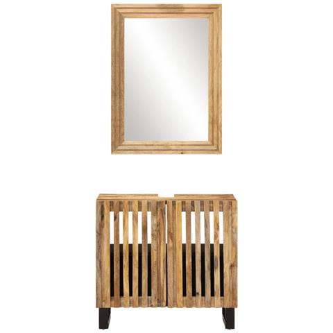 Set Mobili Da Bagno 2pz In Legno Massello Di Mango Grezzo - Foto 3