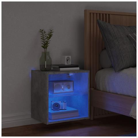 Comodino Con Luci Led A Parete Grigio Cemento - Foto 3