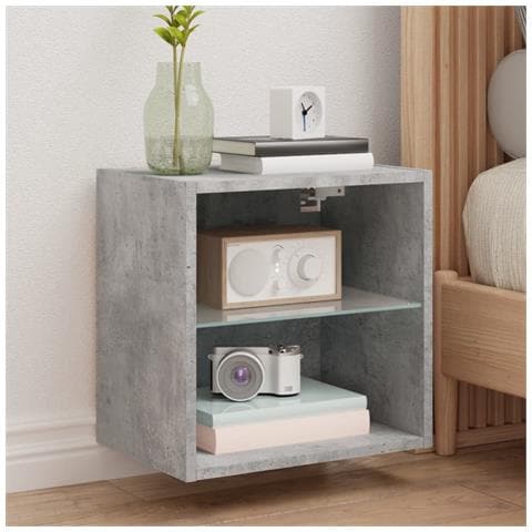 Comodino Con Luci Led A Parete Grigio Cemento - Foto 1