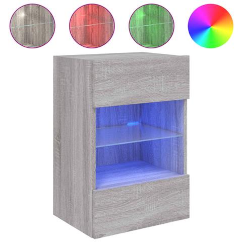 Mobile TV a Parete con Luci LED Grigio Sonoma 40x30x60,5 cm - Foto 1
