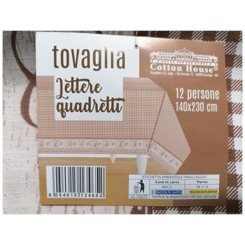 Tovaglia Per 12 Persone 140x230 Cm Lettere E Quadretti In Cotone - Foto 4