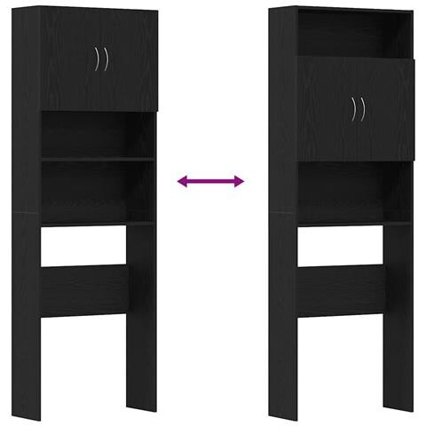 Mobile Lavatrice Rovere Nero 64x24x190 cm in Legno Multistrato - Foto 9