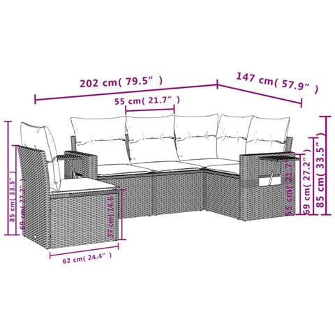 Set Divani Da Giardino 5 Pz Con Cuscini In Polyrattan Nero - Foto 3