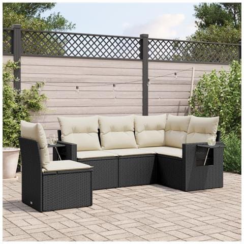Set Divani Da Giardino 5 Pz Con Cuscini In Polyrattan Nero - Foto 1