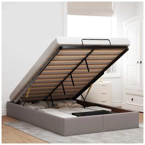 Struttura Letto Pouf Senza Materasso Tortora 120x190 Cm Tessuto - Foto 1