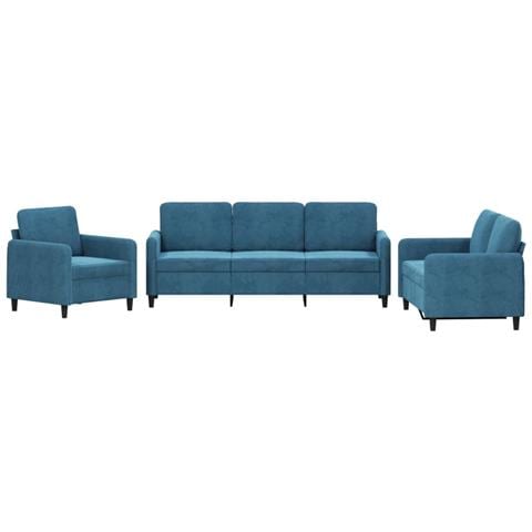 Set Di Divani 3 Pz Blu In Velluto - Foto 2