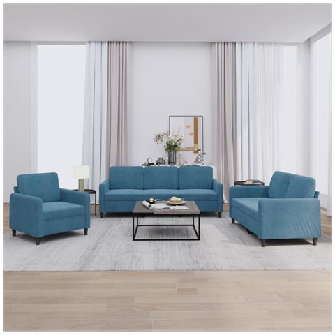 Set Di Divani 3 Pz Blu In Velluto - Foto 1