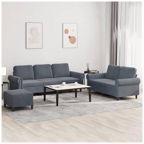 Set di Divani 3 pz con Cuscini Grigio Scuro in Velluto - Foto 2