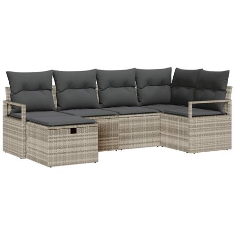 Set di divani da giardino  6 pezzi con cuscini Grigio chiaro in rattan polietilene, Divano da giardino a 2 posti  con spazio di stoccaggio e cuscini Grigio in rattan polietilene - Foto 1