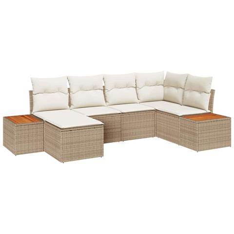 Set Divano da Giardino 6 Pezzi con Cuscini Beige Polyrattan Acacia - Foto 1