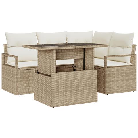 Set Divano Giardino a 5 Pezzi con Cuscini Beige Poliratann - Foto 1