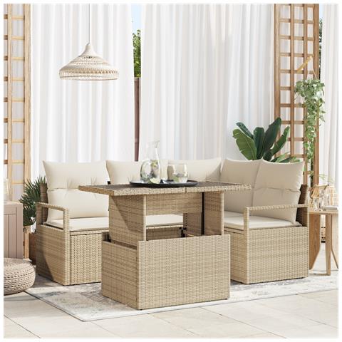 Set Divano Giardino a 5 Pezzi con Cuscini Beige Poliratann - Foto 2