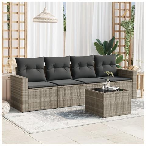 Set Divano da Giardino 5pz con Cuscini Grigio Chiaro Polyrattan - Foto 2