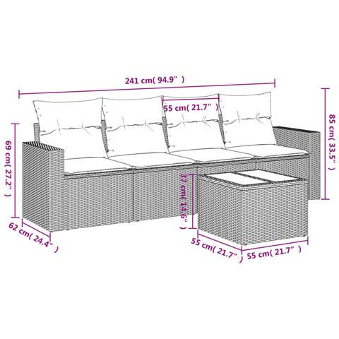 Set Divano da Giardino 5pz con Cuscini Grigio Chiaro Polyrattan - Foto 3