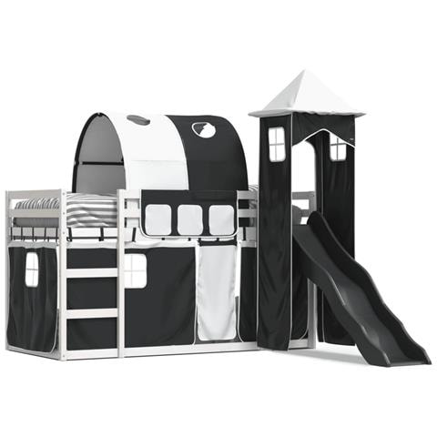 Letto a Castello con Scivolo e Tende Bianco e Nero 80x200 cm - Foto 1