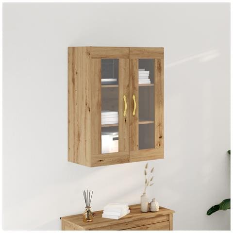 Armadio da muro con ante in vetro in rovere artigianale 69,5x34x90 cm - Foto 2