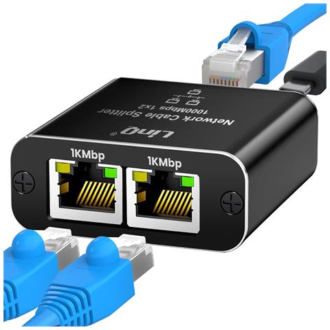 Duplicatore Ethernet Rj45 Gigabit 1000mbps 2 Dispositivi In Simultanea, Nero - Foto 1