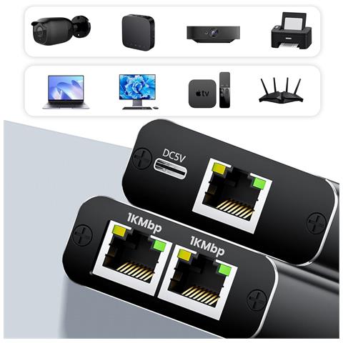 Duplicatore Ethernet Rj45 Gigabit 1000mbps 2 Dispositivi In Simultanea, Nero - Foto 2