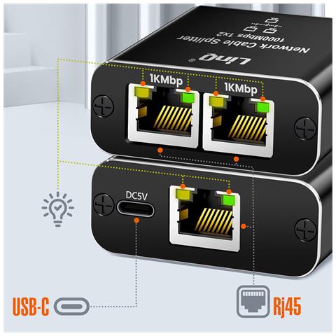 Duplicatore Ethernet Rj45 Gigabit 1000mbps 2 Dispositivi In Simultanea, Nero - Foto 5