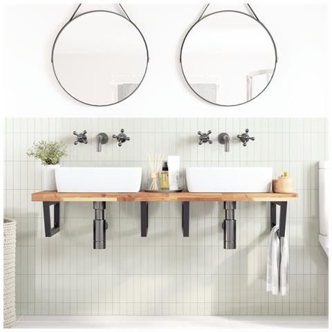 Ripiano A Parete Per Lavabo In Acciaio E Massello Di Acacia - Foto 2