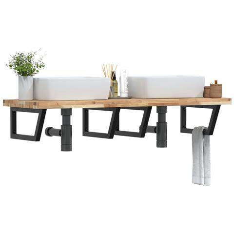 Ripiano A Parete Per Lavabo In Acciaio E Massello Di Acacia - Foto 8