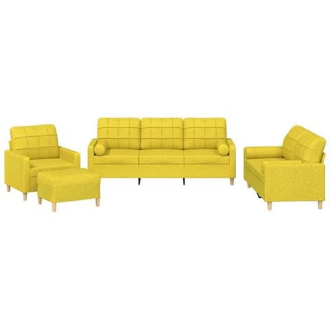 Set di Divani 4 pz con Cuscini Giallo Chiaro in Tessuto - Foto 1