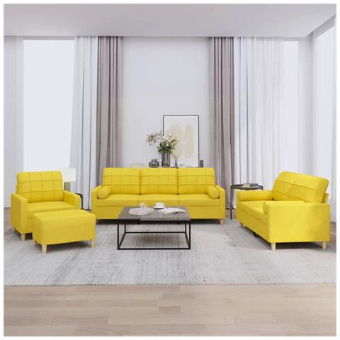 Set di Divani 4 pz con Cuscini Giallo Chiaro in Tessuto - Foto 2
