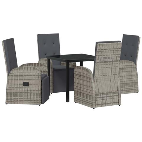 Set da Pranzo per Giardino con cuscino 5 pcs Grigio polyrattan - Foto 1