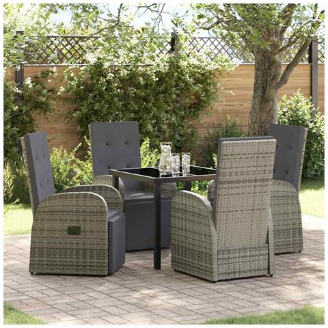 Set da Pranzo per Giardino con cuscino 5 pcs Grigio polyrattan - Foto 2