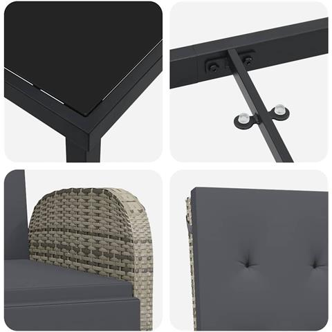 Set da Pranzo per Giardino con cuscino 5 pcs Grigio polyrattan - Foto 9