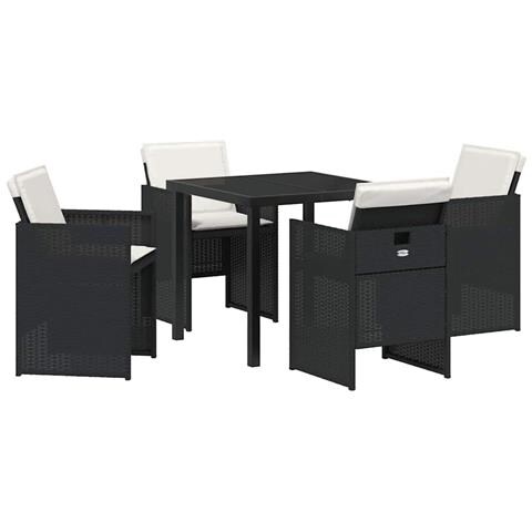 Set da Pranzo per Giardino con cuscino 5 pcs Nero Poly Rattan - Foto 1
