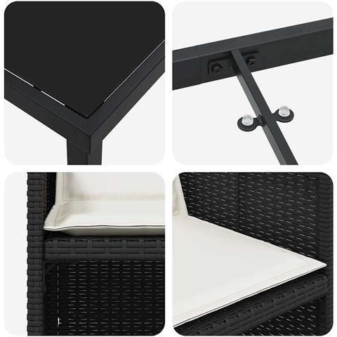 Set da Pranzo per Giardino con cuscino 5 pcs Nero Poly Rattan - Foto 9