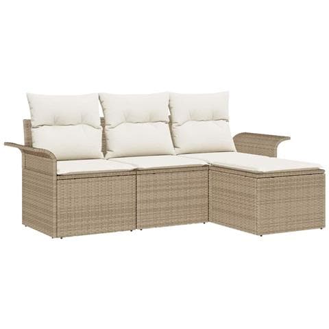 Set Divano da Giardino con cuscino 4 pcs Beige Poly Rattan - Foto 1