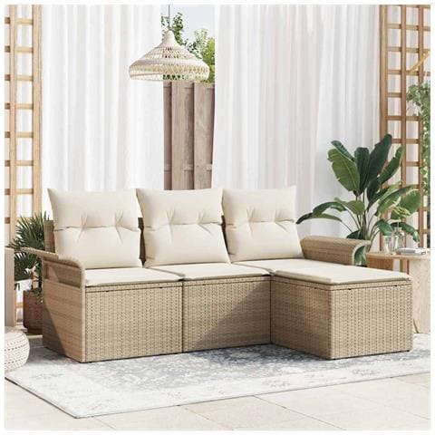 Set Divano da Giardino con cuscino 4 pcs Beige Poly Rattan - Foto 2