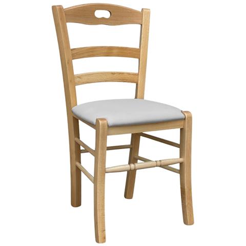 Sedia Loris In Legno Naturale Con Seduta Imbottita In Similpelle Grigio Chiaro - Foto 1