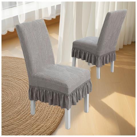 Coprisedie Con Volant Lucky Leaf - Set Da 6 - Misura Universale: Poliestere, Elastico, Jacquard Grey - Foto 2