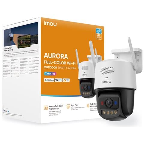 Titan Pro Telecamera da esterno, motorizzata da 6MP, Copertura a 360°, visione notturna a colori, conversazione bidirezionale, rilevamento movimento /umano, tracciamento intelligente, faretto e sirena, deterrenza attiva con luci rosse e blu, registrazione eventi continua su Micro SD fino a 512Gb - NVR o Cloud, Wi-Fi 6 a 2.4GHz, Resistente alle intemperie IP66. Certificazione GDPR. - Foto 1