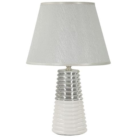 Lampada Da Tavolo Candela Bianca E Argento In Ceramica Ø25×41 Cm - Foto 1