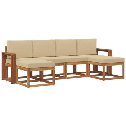 Set di divani da esterno con cuscino 6 pcs Naturale e Beige - Foto 1