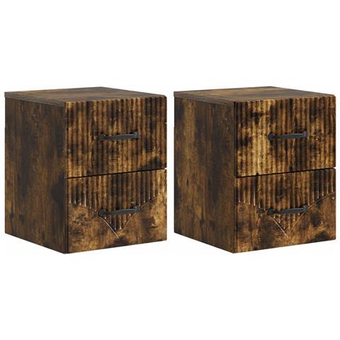 Mobiletto da notte a muro 2 pcs Rovere Fumo 34,5 x 33 x 40 cm - Foto 1