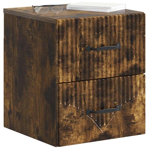 Mobiletto da notte a muro 2 pcs Rovere Fumo 34,5 x 33 x 40 cm - Foto 2
