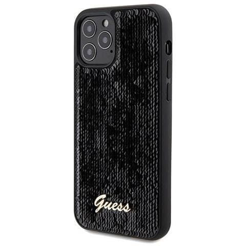 Iphone 12/12 Pro - Custodia Metallica Nera Guess Sequin Script - Foto 1