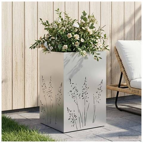 Vaso da giardino Argento 50 x 50 x 75 cm Acciaio zincato - Foto 2
