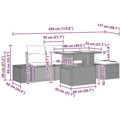Set Divano da Giardino 6 pz Nero e Blu polyrattan - Foto 10