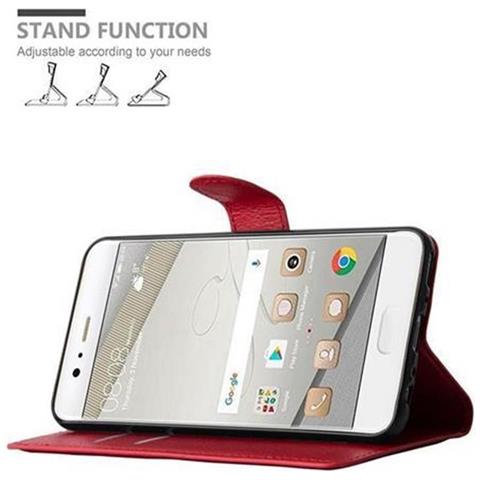 Custodia Compatibile Con Huawei P10 In Rosso Carminio - Coperchio Protettiva Con Chiusura Magnetica, Funzione Stand E Tasca Per Le Carte - Foto 2