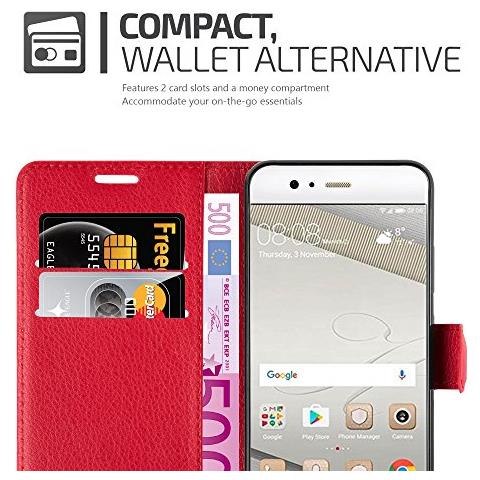 Custodia Compatibile Con Huawei P10 In Rosso Carminio - Coperchio Protettiva Con Chiusura Magnetica, Funzione Stand E Tasca Per Le Carte - Foto 7