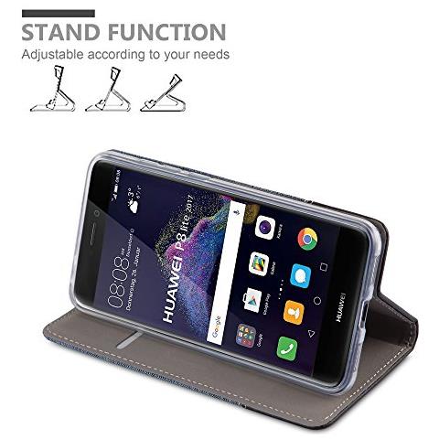 Custodia Compatibile Con Huawei P8 Lite 2017 In Blu Scuro Nero - Coperchio Protettiva Con Chiusura Magnetica, Funzione Stand E Tasca Per Le Carte - Foto 2