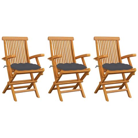 Sedie da Giardino con Cuscini Antracite 3 pz Massello di Teak - Foto 1