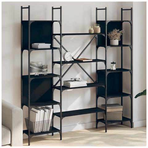 Libreria Nera 155,5x24x166,5 Cm In Legno Multistrato - Foto 1