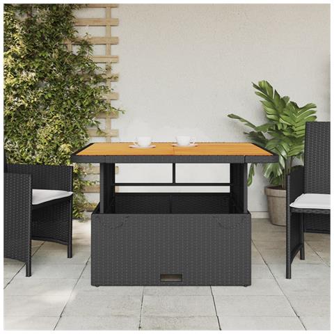 Tavolo Da Giardino Nero 110x110x71 In Polyrattan E Legno Acacia - Foto 3
